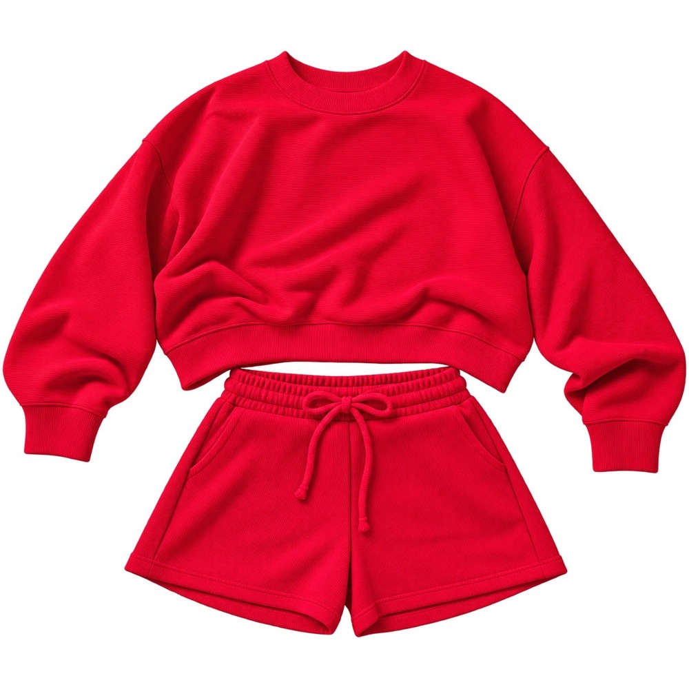 Zenana Ruby Red Ribbed 2 Piece Set Sweatshirt and Shorts Small HRT-2690